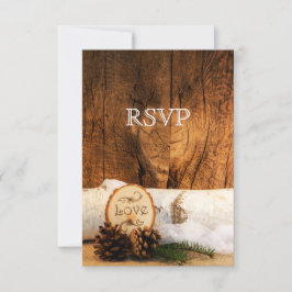 Rustic Birch Tree and Barn Wood Wedding RSVP Kaart