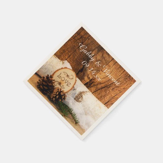 Rustic Birch Tree and Barn Wood Wedding Servetten (Hoek)