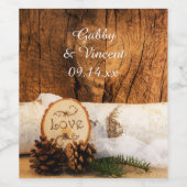 Rustic Birch Tree and Barn Wood Wedding Wijn Etiket (Enkel label)