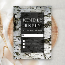 Rustic Birch Tree Bark Modern Wedding RSVP Kaartje