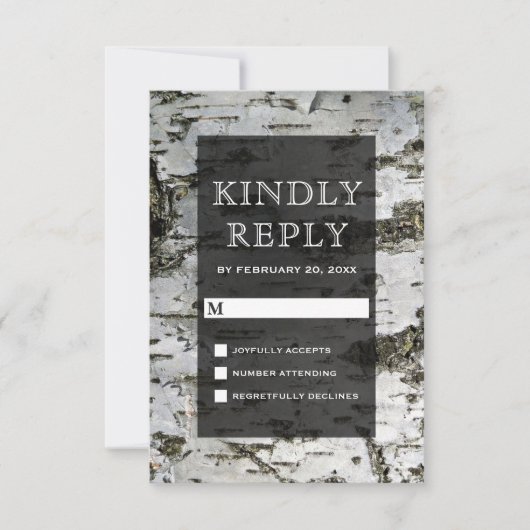 Rustic Birch Tree Bark Modern Wedding RSVP Kaartje (Voorkant)