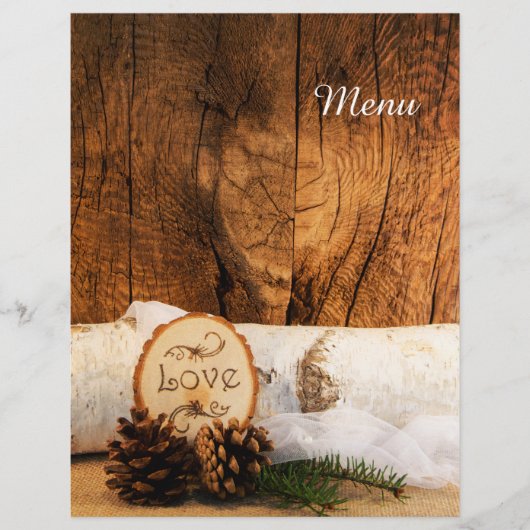 Rustic Birch Tree Barn Wood Country Wedding Menu (Voorkant)