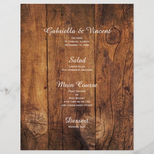 Rustic Birch Tree Barn Wood Country Wedding Menu (Achterkant)