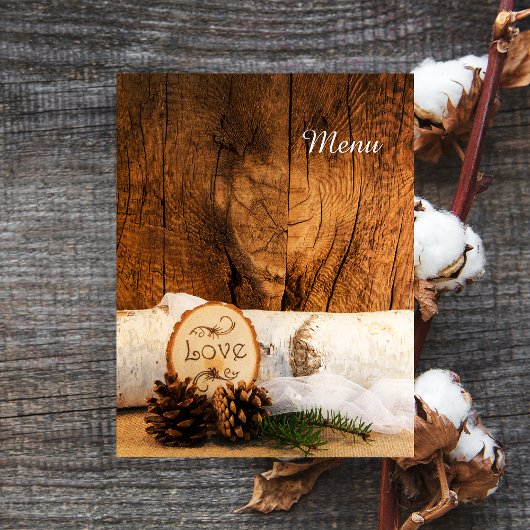 Rustic Birch Tree Barn Wood Country Wedding Menu