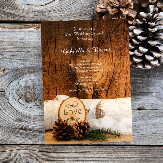 Rustic Birch Tree Barn Wood Post Wedding Brunch Kaart