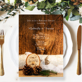Rustic Birch Tree Barn Wood Rehearsal Dinner Kaart
