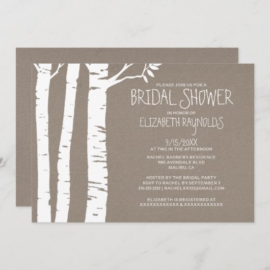 Rustic Birch Tree Bridal Shower Invitations Kaart (Voorkant / Achterkant)