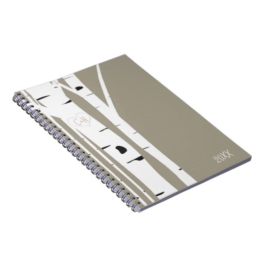 Rustic Birch Tree Carved Heart Notitieboek Journal (Rechterzijde)