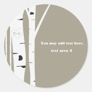 Rustic Birch Tree Carved Heart Taupe Favor Ronde Sticker