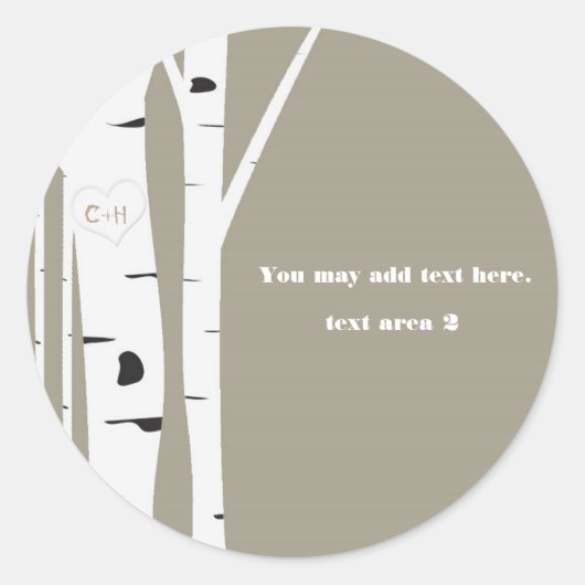 Rustic Birch Tree Carved Heart Taupe Favor Ronde Sticker (Voorkant)
