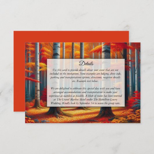Rustic Birch Tree Fall Wedding Informatiekaartje (Voorkant / Achterkant)