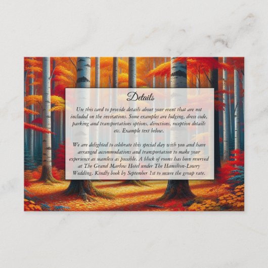  Rustic Birch Tree Fall Wedding Informatiekaartje (Voorkant)