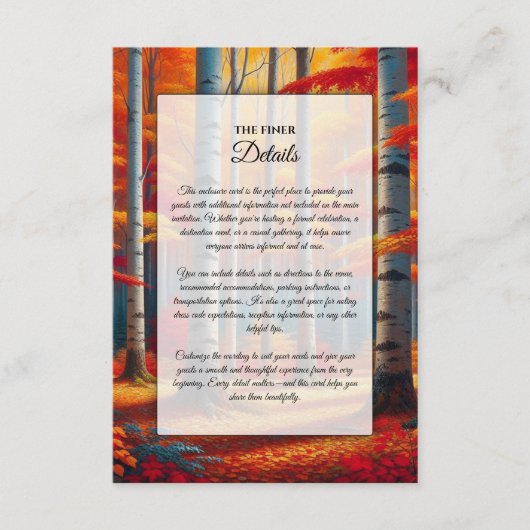 Rustic Birch Tree Fall Wedding Informatiekaartje (Voorkant)