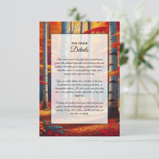 Rustic Birch Tree Fall Wedding Informatiekaartje (Staand voorkant)