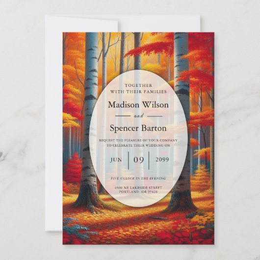 Rustic Birch Tree Fall Wedding Kaart (Voorkant)