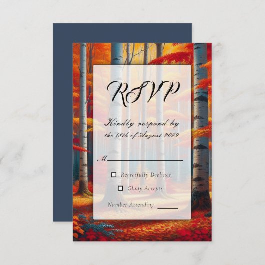 Rustic Birch Tree Fall Wedding RSVP Kaartje (Voorkant / Achterkant)