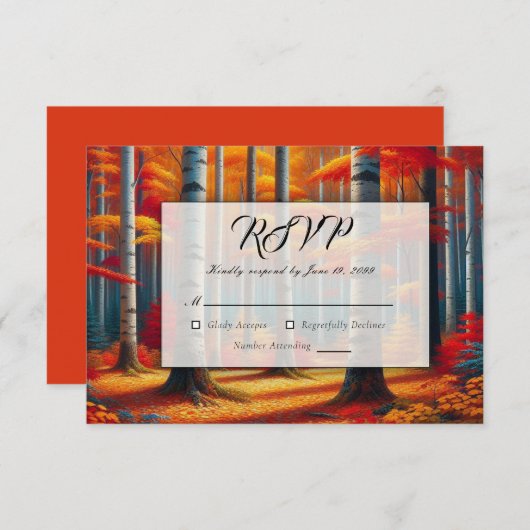 Rustic Birch Tree Fall Wedding RSVP Kaartje (Voorkant / Achterkant)