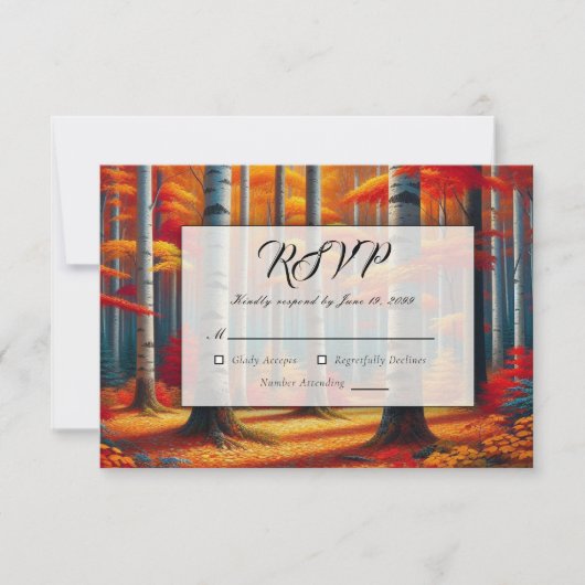 Rustic Birch Tree Fall Wedding RSVP Kaartje (Voorkant)