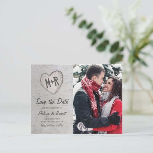 Rustic Birch Tree Photo Save the Date Uitnodiging Briefkaart (Staand voorkant)