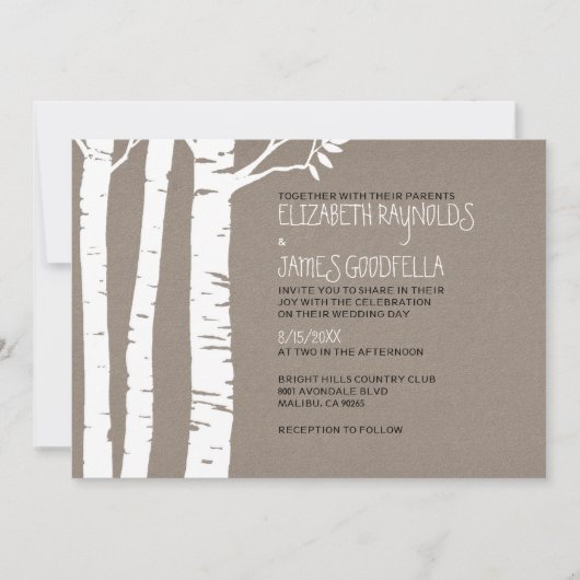 Rustic Birch Tree Wedding Invitations Kaart (Voorkant)