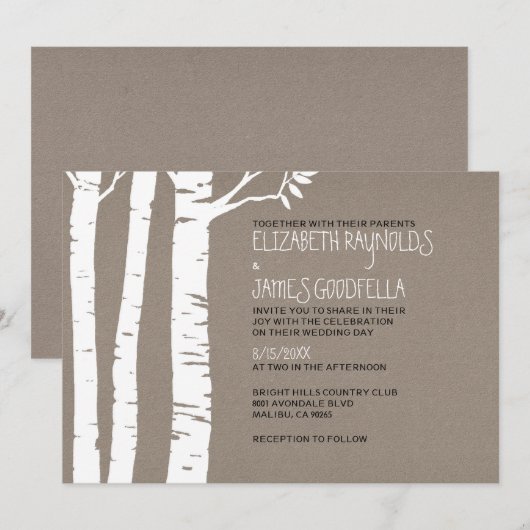 Rustic Birch Tree Wedding Invitations Kaart (Voorkant / Achterkant)