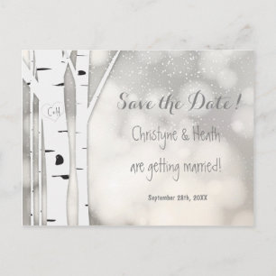 Rustic Birch Tree Winter Snowy Save Date Briefkaar Aankondigingskaart