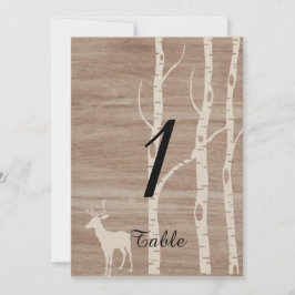 Rustic Birch Trees and Deer Wedding Table Number Kaart