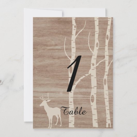 Rustic Birch Trees and Deer Wedding Table Number Kaart (Voorkant)