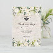 Rustic Birch White Floral Photo Graduparty Kaart (Staand voorkant)