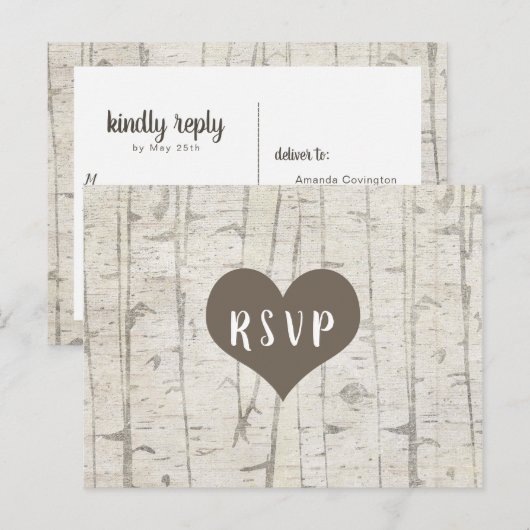 Rustic Birch Wood bruiloft Rsvp Buffet Uitnodiging Briefkaart (Voorkant / Achterkant)