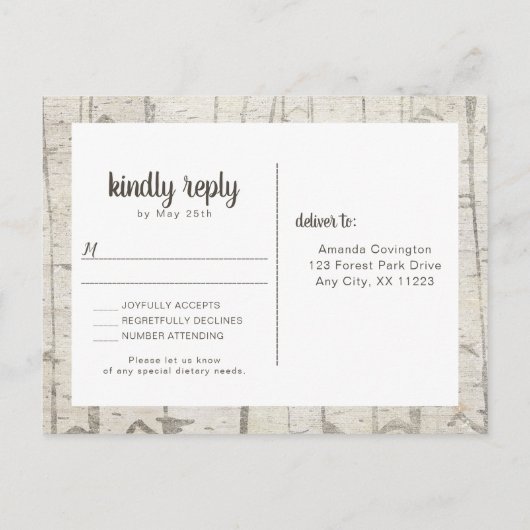 Rustic Birch Wood bruiloft Rsvp Buffet Uitnodiging Briefkaart (Achterkant)