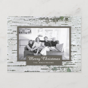 Rustic Birch Wood Kerstfoto Briefkaart