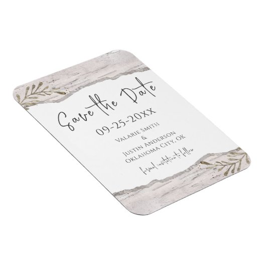 Rustic Birch Wood Save the Date bruiloft Magneet (Rechterzijde)