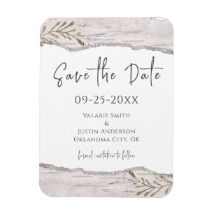 Rustic Birch Wood Save the Date bruiloft Magneet