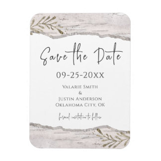 Rustic Birch Wood Save the Date bruiloft Magneet