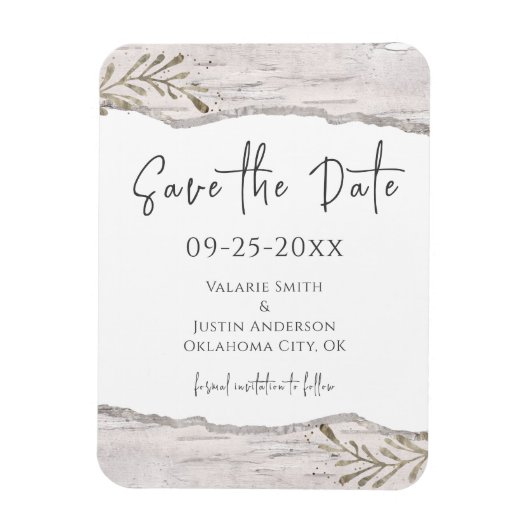 Rustic Birch Wood Save the Date bruiloft Magneet (Verticaal)
