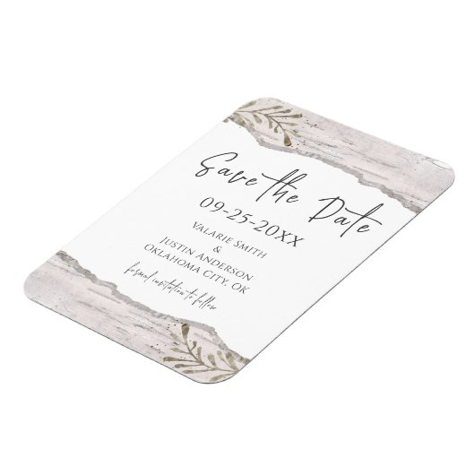 Rustic Birch Wood Save the Date bruiloft Magneet (Linkerzijde)