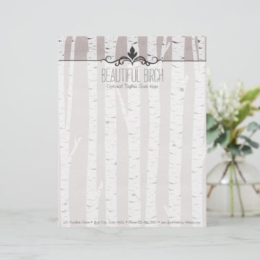 Rustic Birch Wood Trees & Branches Natural Modern Briefhoofd Ontwerp (Staand voorkant)