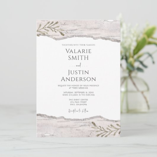 Rustic Birch Wood Weddenschap All-in-One Kaart (Staand voorkant)