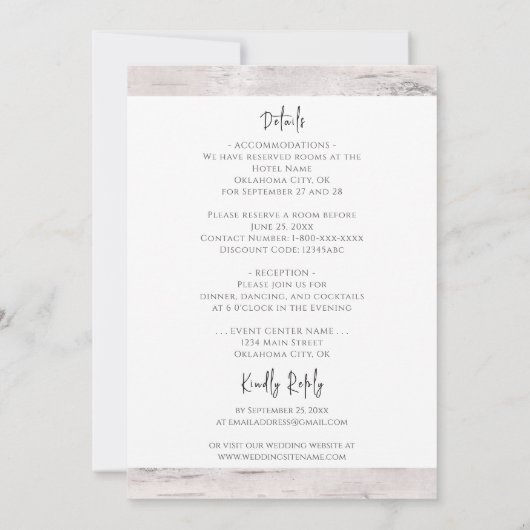 Rustic Birch Wood Weddenschap All-in-One Kaart (Achterkant)