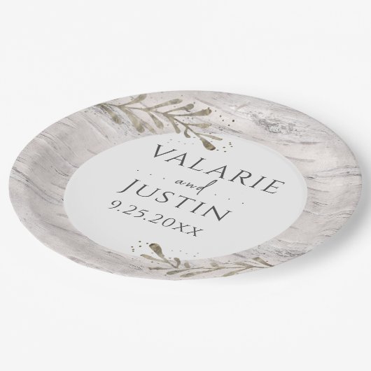 Rustic Birch Wood Wedding Papieren Bordje (Gekanteld)