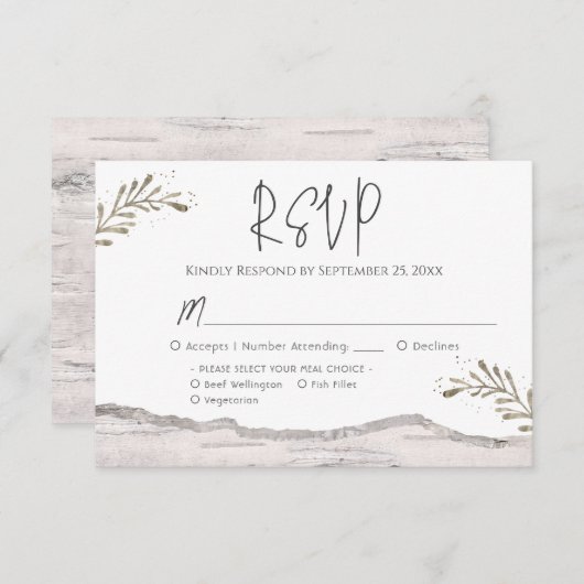 Rustic Birch Wood Wedding RSVP (Voorkant / Achterkant)