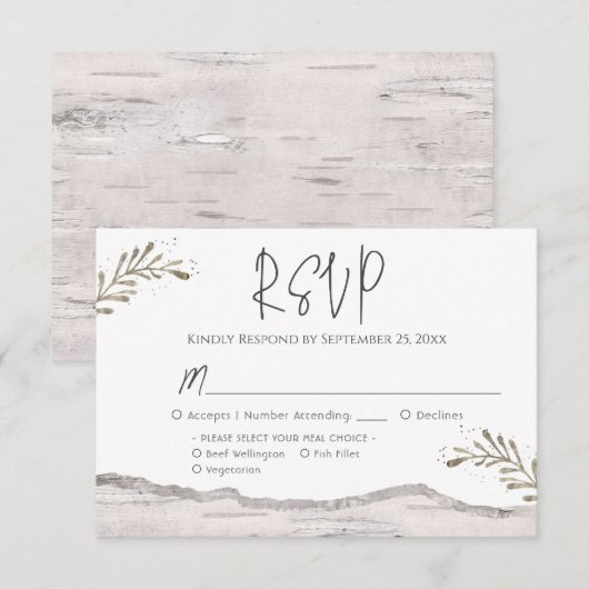 Rustic Birch Wood Wedding RSVP Kaartje (Voorkant / Achterkant)