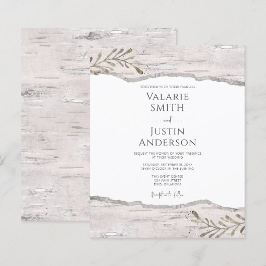 Rustic Birch Wood Wedding Uitnodiging (Voorkant / Achterkant)