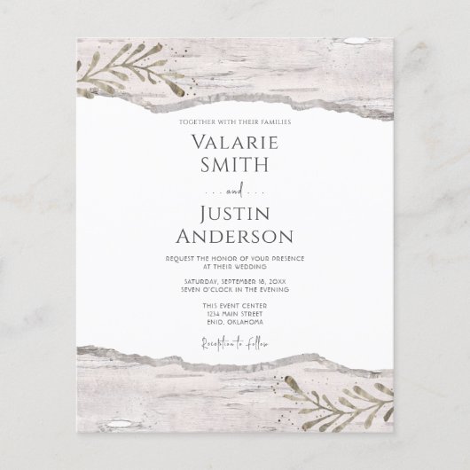 Rustic Birch Wood Wedding Uitnodiging (Voorkant)