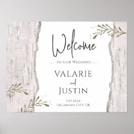 Rustic Birch Wood Wedding Welcome Sign Poster