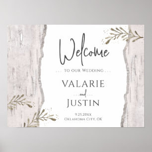 Rustic Birch Wood Wedding Welcome Sign Poster