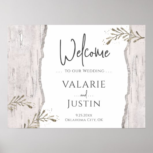 Rustic Birch Wood Wedding Welcome Sign Poster (Voorkant)