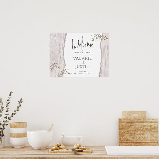 Rustic Birch Wood Wedding Welcome Sign Poster (Keuken)