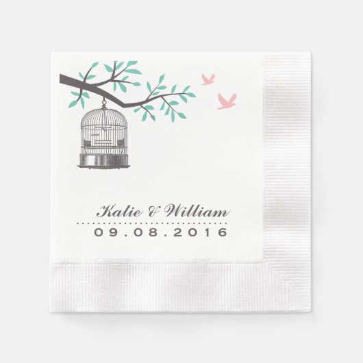 Rustic Bird Cage and Dove Wedding Paper Napkins Servetten (Voorkant)